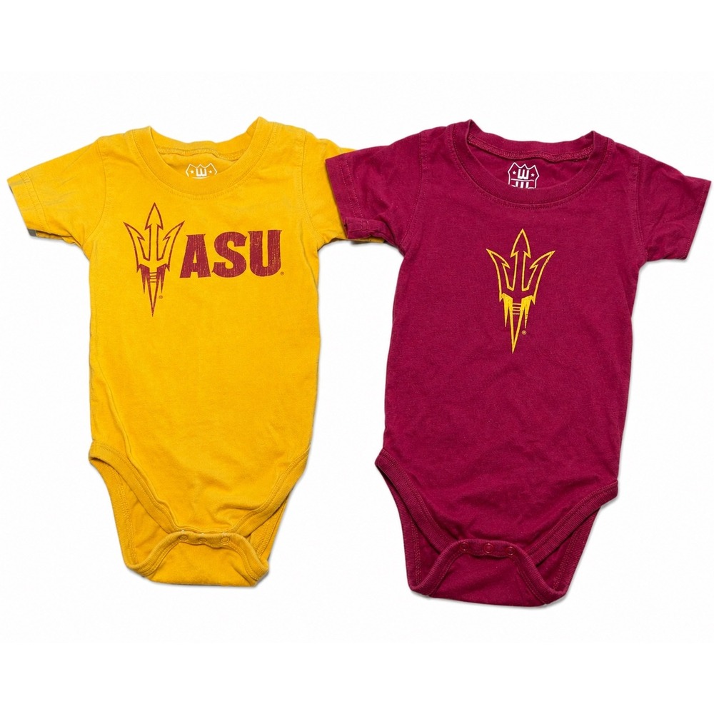 Wes and Willy ASU Arizona State‎ Sun Devils Bodysuits Lot 2 Organic Cotton 18M